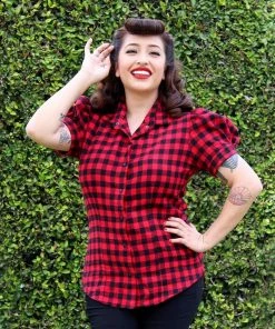 Women's Apparel Hemet Buffalo Check Pinup Top In Red