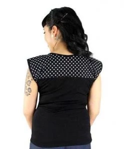 Hemet Contrast Yoke Top In Black & White Polka Dots Women's Apparel