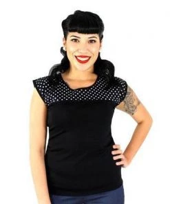 Hemet Contrast Yoke Top In Black & White Polka Dots Women's Apparel
