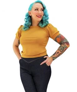 Hemet Pinup Pullover Top In Mustard Women's Apparel