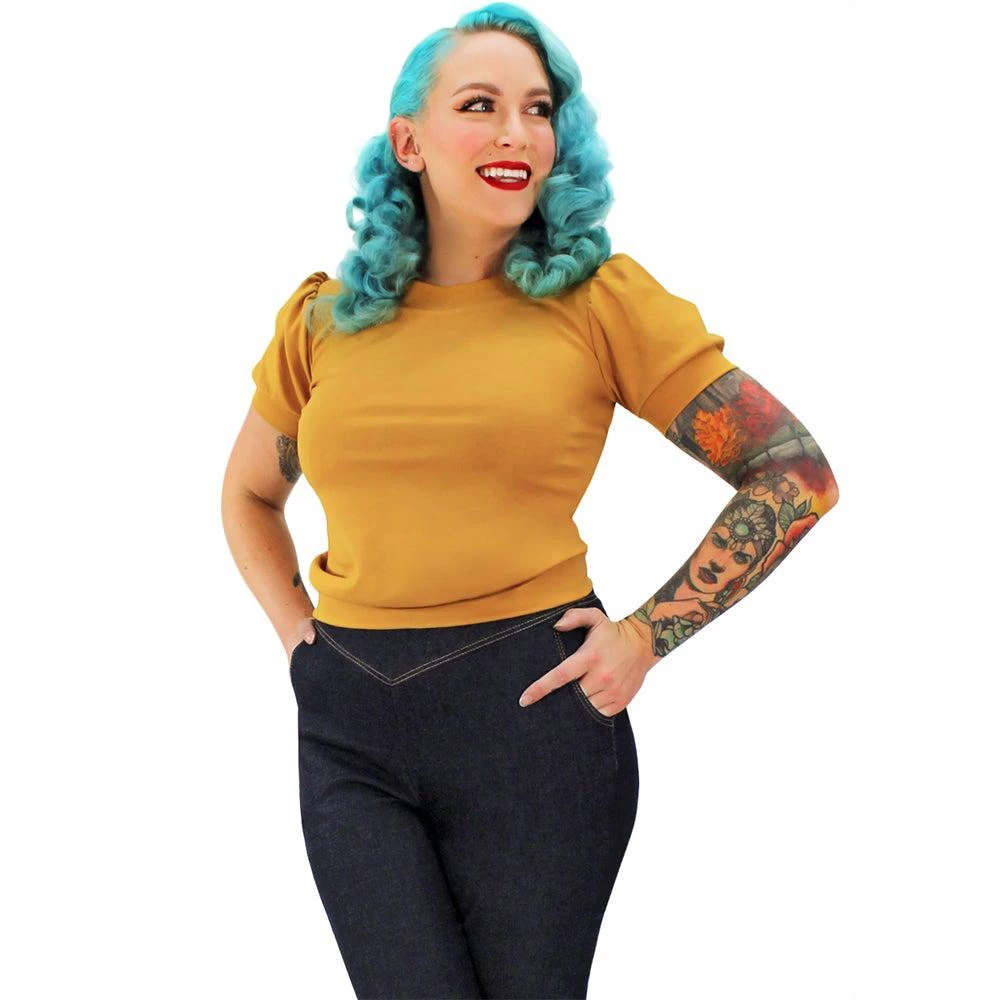 Hemet Pinup Pullover Top In Mustard Women's Apparel 3 Hemet Pinup Pullover Top In Mustard Women's Apparel