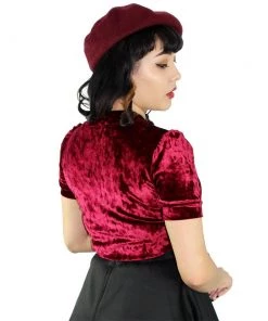 Hemet Velvet Keyhole Top In Burgundy