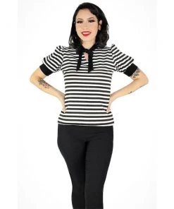 Hemet Lolita Striped Tie-Neck Top