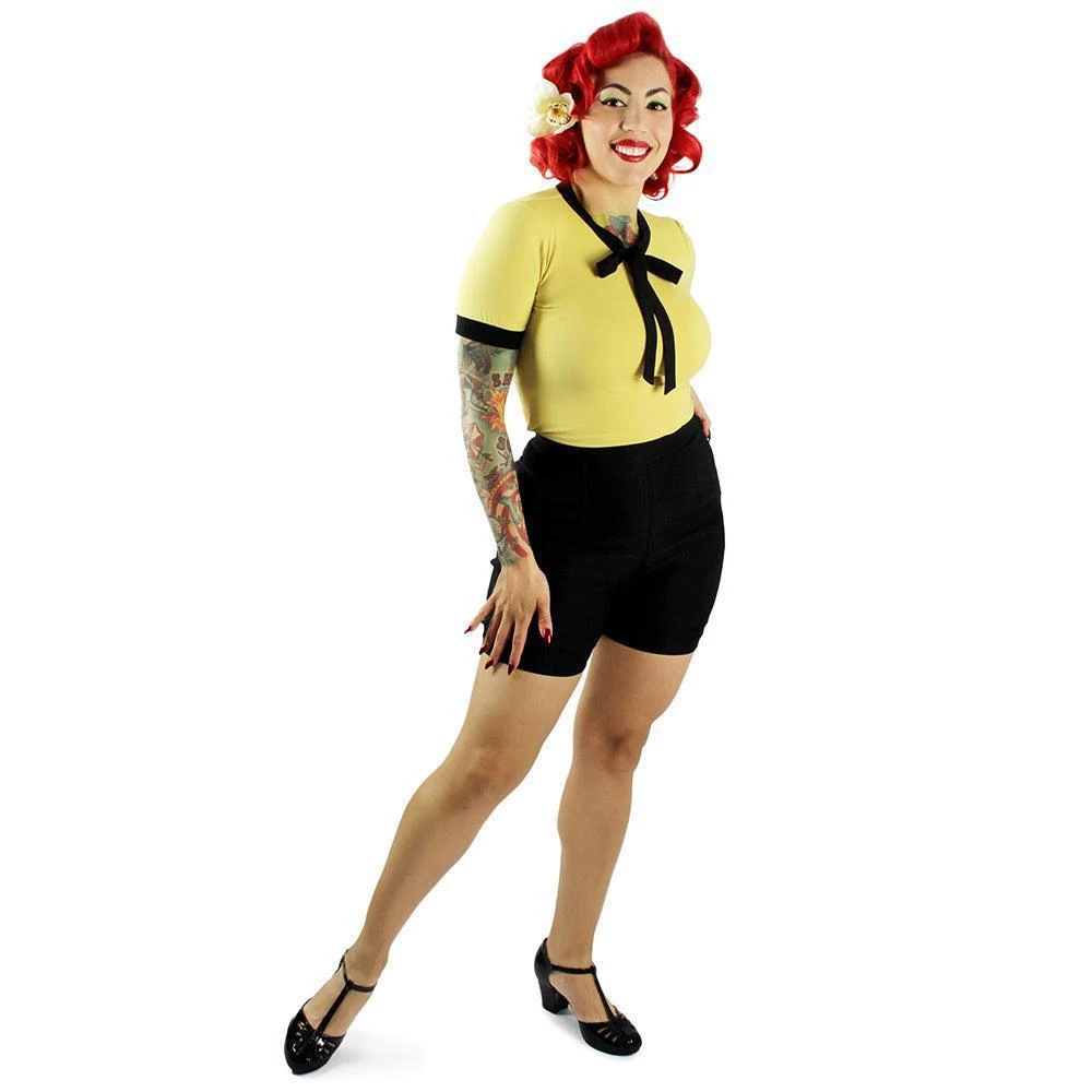 Hemet Tie-Neck Blouse In Yellow & Black Women's Apparel 4 Hemet Tie-Neck Blouse In Yellow & Black Women's Apparel