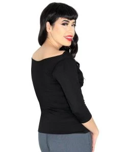 Women's Apparel Hemet Three Quarter Sleeve V Neck Top In Black