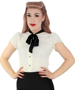 Hemet Snap-Front Bow Blouse In Off-White