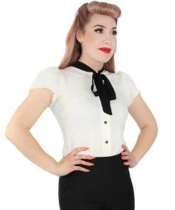 Hemet Snap-Front Bow Blouse In Off-White