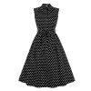 Glitz Glam And Rebellion Women's Apparel Turn Down Collar Black Polka Dot Dress