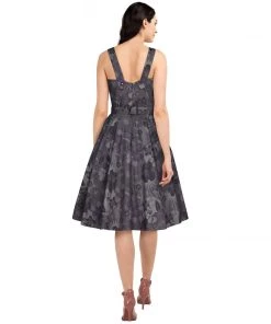 ChicStar Rhonda Rockabilly Buttons Dress In Purple Hibiscus Women's Apparel 9 ChicStar Rhonda Rockabilly Buttons Dress In Purple Hibiscus Women's Apparel