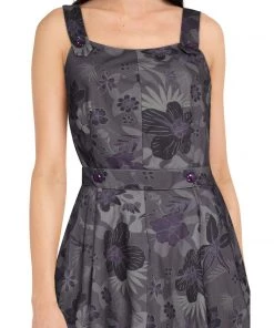 ChicStar Rhonda Rockabilly Buttons Dress In Purple Hibiscus Women's Apparel 8 ChicStar Rhonda Rockabilly Buttons Dress In Purple Hibiscus Women's Apparel