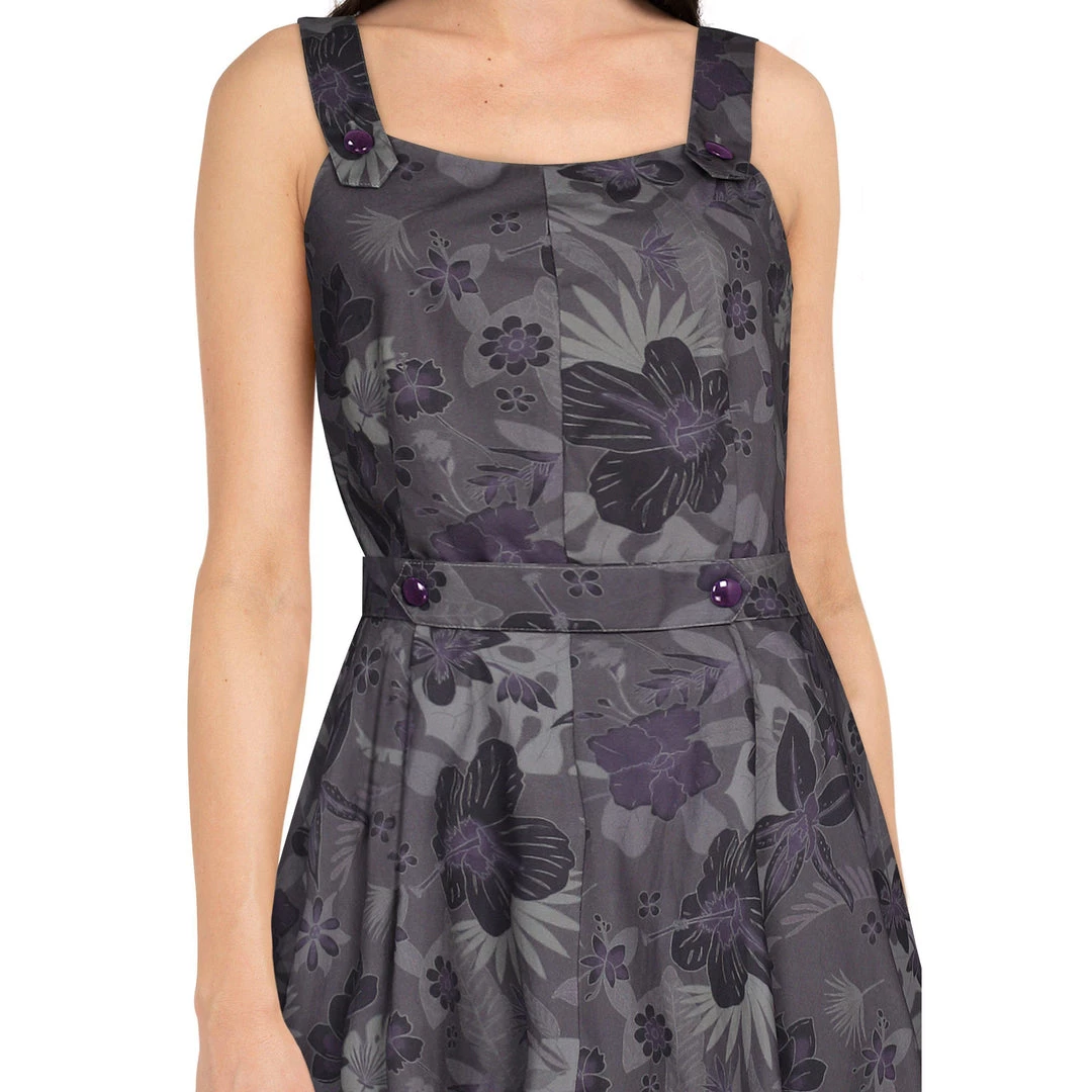 ChicStar Rhonda Rockabilly Buttons Dress In Purple Hibiscus Women's Apparel 5 ChicStar Rhonda Rockabilly Buttons Dress In Purple Hibiscus Women's Apparel