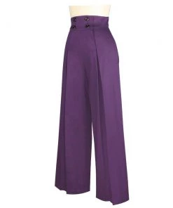 ChicStar Garbo Pleated High Waist Pants In Purple