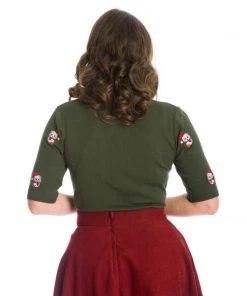 Women's Apparel Banned Holly Cat Pullover Sweater In Green