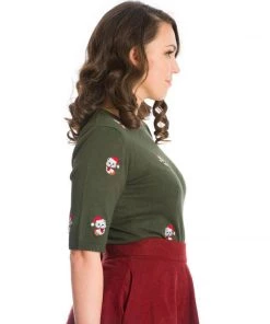 Women's Apparel Banned Holly Cat Pullover Sweater In Green