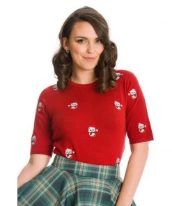 Banned Holly Cat Pullover Sweater In Red Women's Apparel