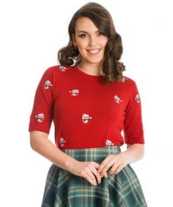 Banned Holly Cat Pullover Sweater In Red Women's Apparel