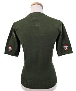 Women's Apparel Banned Holly Cat Pullover Sweater In Green