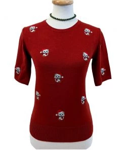 Banned Holly Cat Pullover Sweater In Red Women's Apparel