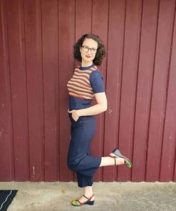 Star Struck Clothing 40s Short Sleeve Sweater In Navy Women's Apparel
