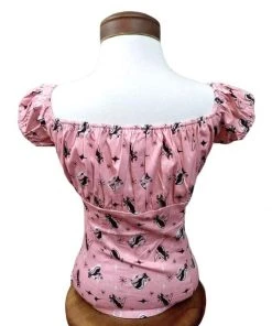 Glitz Glam And Rebellion Women's Apparel Pinup Peasant Top In Retro Kitty Print