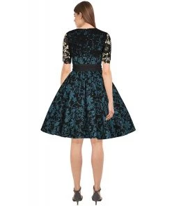 ChicStar Women's Apparel Lace Overlay Swing Dress In Blue Floral