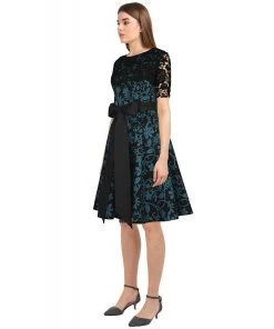 ChicStar Women's Apparel Lace Overlay Swing Dress In Blue Floral