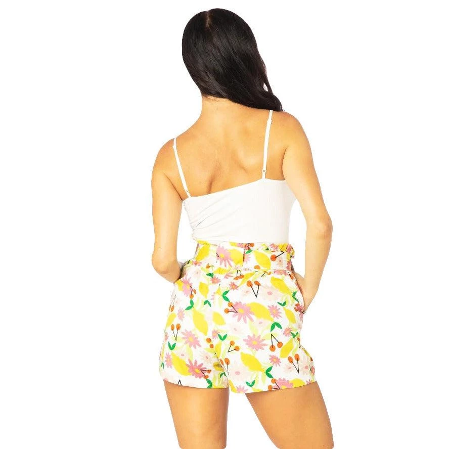 Miss Lulo Sage Shorts In Lemon Floral Print 4 Miss Lulo Sage Shorts In Lemon Floral Print