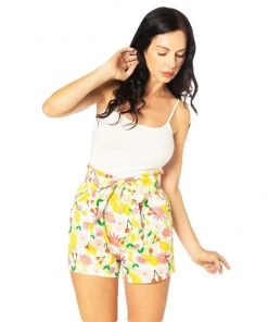Miss Lulo Sage Shorts In Lemon Floral Print