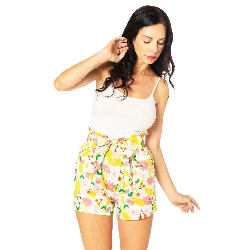 Miss Lulo Sage Shorts In Lemon Floral Print 3 Miss Lulo Sage Shorts In Lemon Floral Print