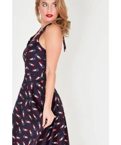 Voodoo Vixen Libby Lipstick Print Halter Swing Dress Women's Apparel