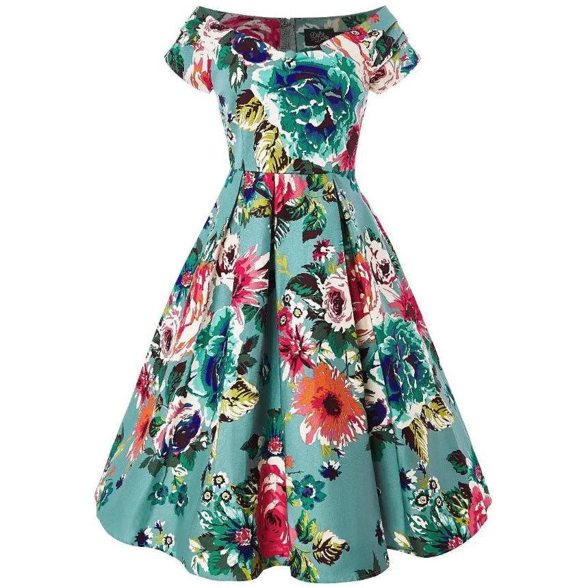 Dolly & Dotty Swing Dress In Blue Floral Women's Apparel 4 Dolly & Dotty Swing Dress In Blue Floral Women's Apparel