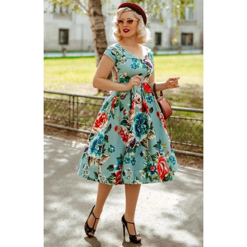 Dolly & Dotty Swing Dress In Blue Floral Women's Apparel 3 Dolly & Dotty Swing Dress In Blue Floral Women's Apparel
