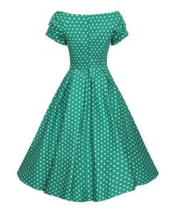 Dolly & Dotty Lily Swing Dress In Green With White Polka Dots