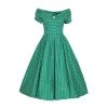 Dolly & Dotty Lily Swing Dress In Green With White Polka Dots