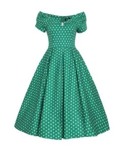Dolly & Dotty Lily Swing Dress In Green With White Polka Dots