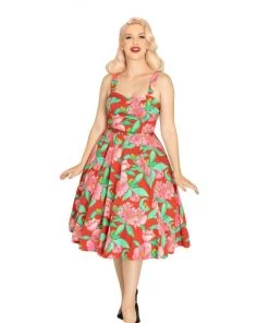 Miss Lulo Lori Swing Dress In Pencil Crayon Tropical Print Women's Apparel