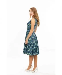 Eva Rose V-Neck Swing Dress In Green Luna Moth Print Women's Apparel