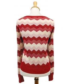 Collectif Machi ZigZag Sweater Knit Top In Red And Pink Women's Apparel