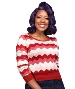 Collectif Machi ZigZag Sweater Knit Top In Red And Pink Women's Apparel