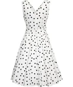 Dolly & Dotty May Crossover Dress In White With Black Dots Women's Apparel