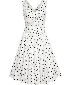Dolly & Dotty May Crossover Dress In White With Black Dots Women's Apparel
