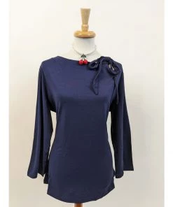 Women's Apparel Voodoo Vixen Melanie Tie Neck Top In Navy 9 Women's Apparel Voodoo Vixen Melanie Tie Neck Top In Navy