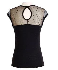 Glitz Glam And Rebellion Polka Dot Mesh Pinup Top In Black