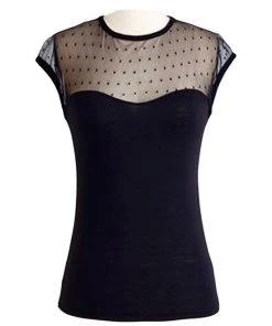 Glitz Glam And Rebellion Polka Dot Mesh Pinup Top In Black