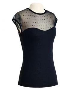 Glitz Glam And Rebellion Polka Dot Mesh Pinup Top In Black