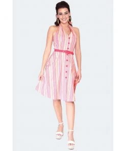 Women's Apparel Voodoo Vixen Midge Halter Dress In Multicolor Stripes