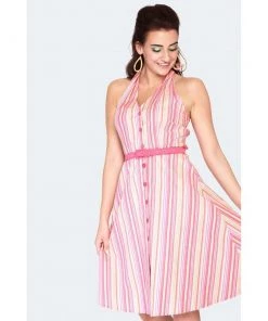 Women's Apparel Voodoo Vixen Midge Halter Dress In Multicolor Stripes