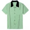 Glitz Glam And Rebellion Men's Bowling Shirt In Mint Green And Black Men's Apparel