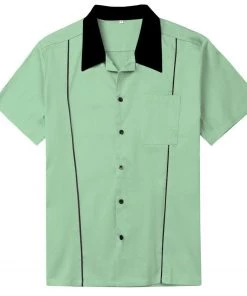 Glitz Glam And Rebellion Men's Bowling Shirt In Mint Green And Black Men's Apparel