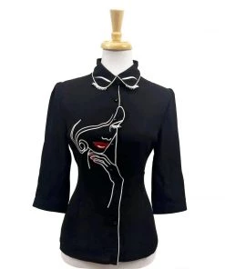 Banned Model Face Embroidered Blouse In Black